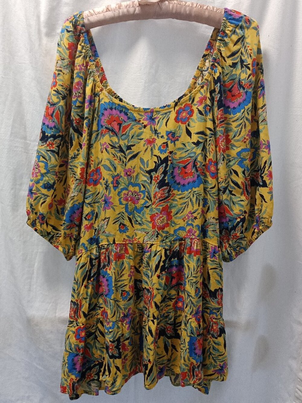 SIZE 4X Terra & Sky® Women's Puff Sleeve Square Neck Babydoll Top Folk Floral